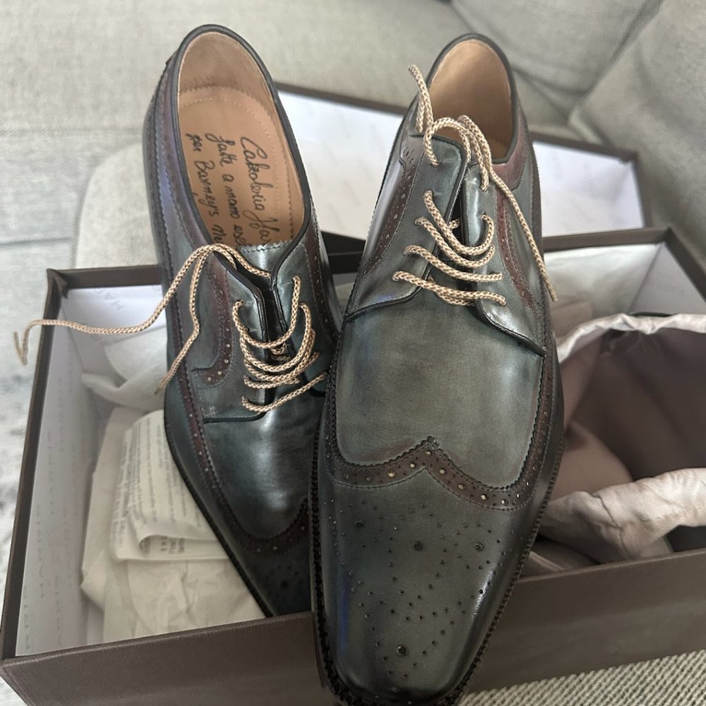 Calzoleria Harris Firenze Dress Shoes 1913 Blue / Grey Wingtip Blucher Oxfords